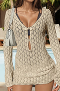 Crochet Tie Long Sleeve Mini Dress