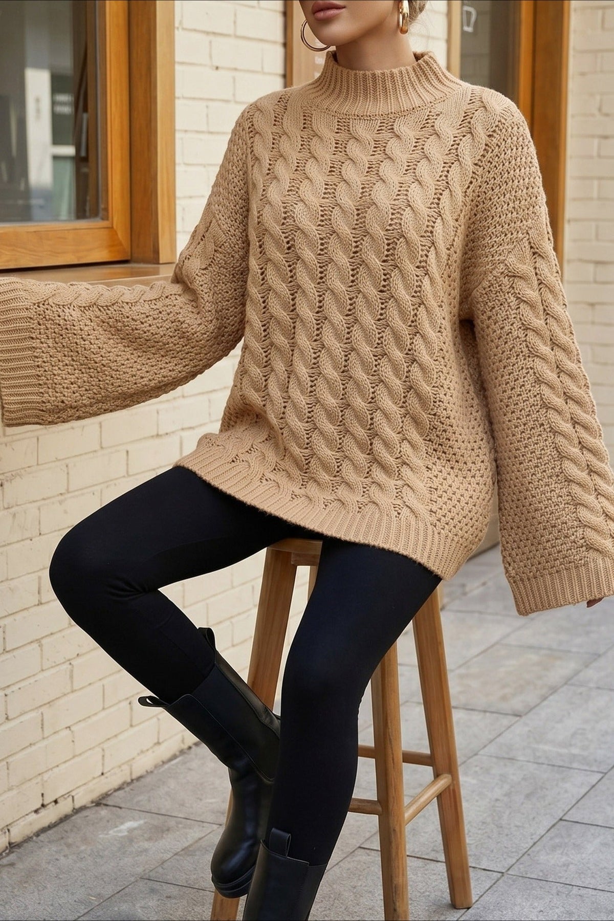 Chunky Mock Neck Cable Knit Sweater