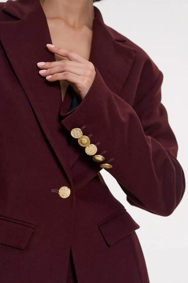 Gold Button Sculpted Waist Blazer