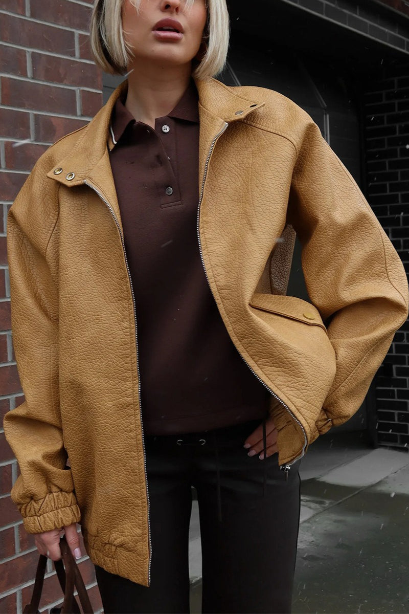 Textured Faux Leather Zip Jacket