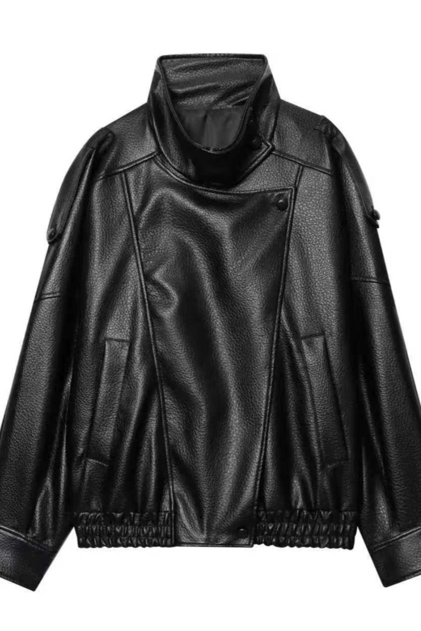 Oversized High Collar Faux Leather Jacket