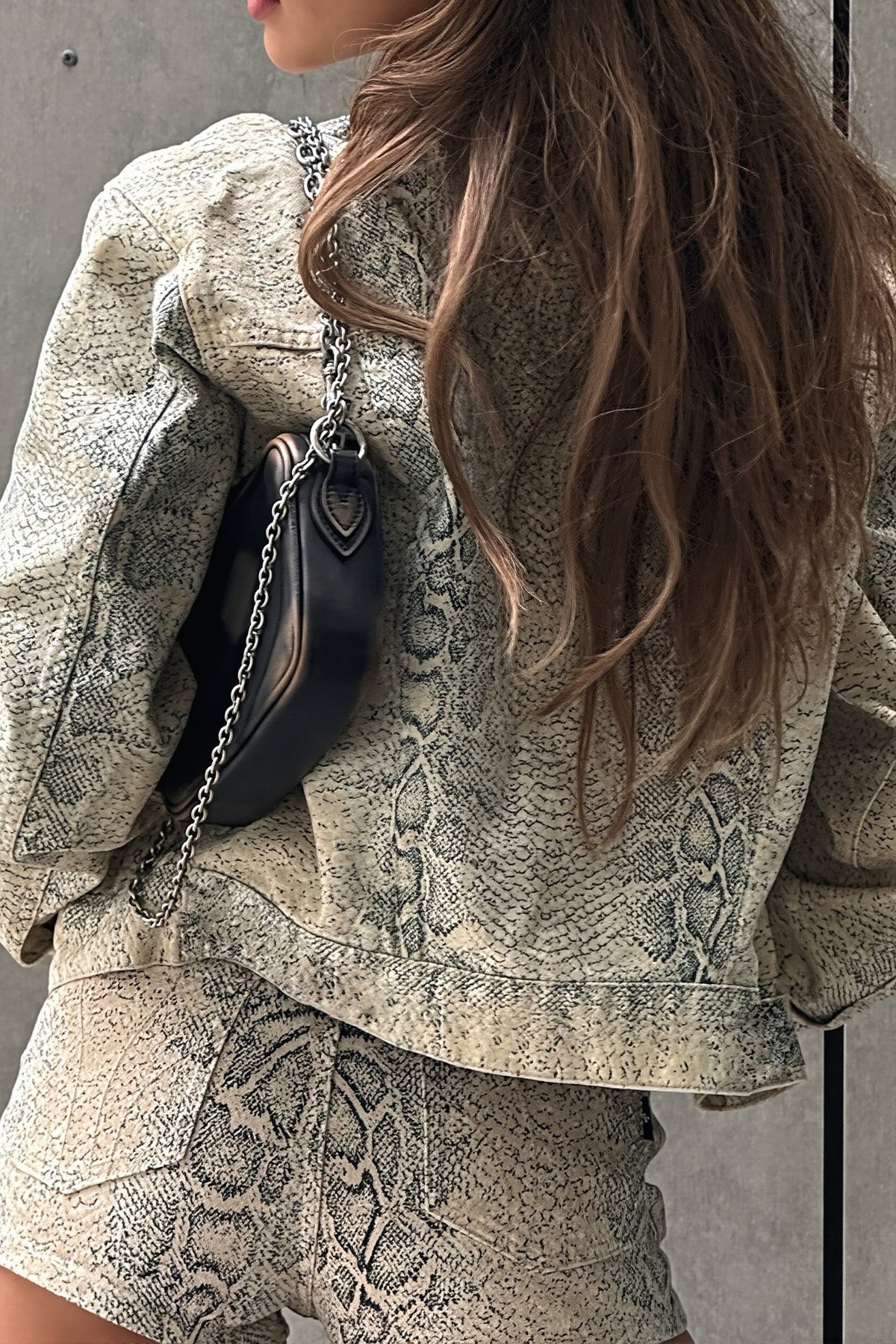Snake Print Washed Cropped Jacket