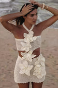 Floral Crochet Cutout Halter Mini Dress