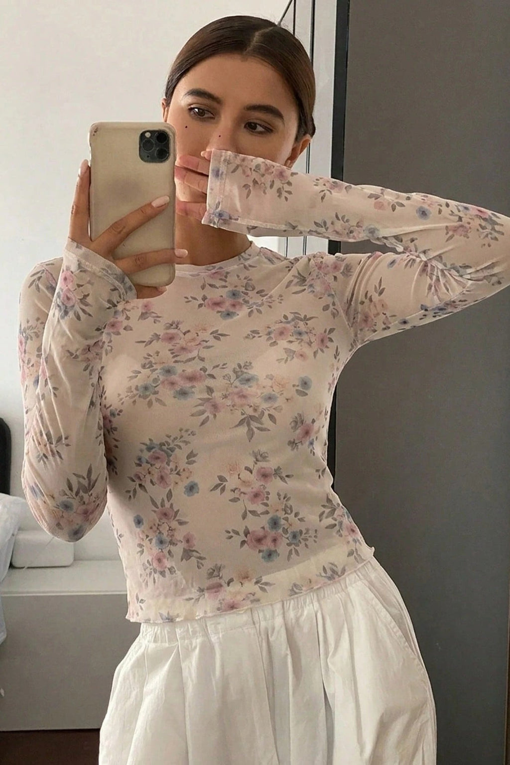 Vintage Floral Mesh Crop Top