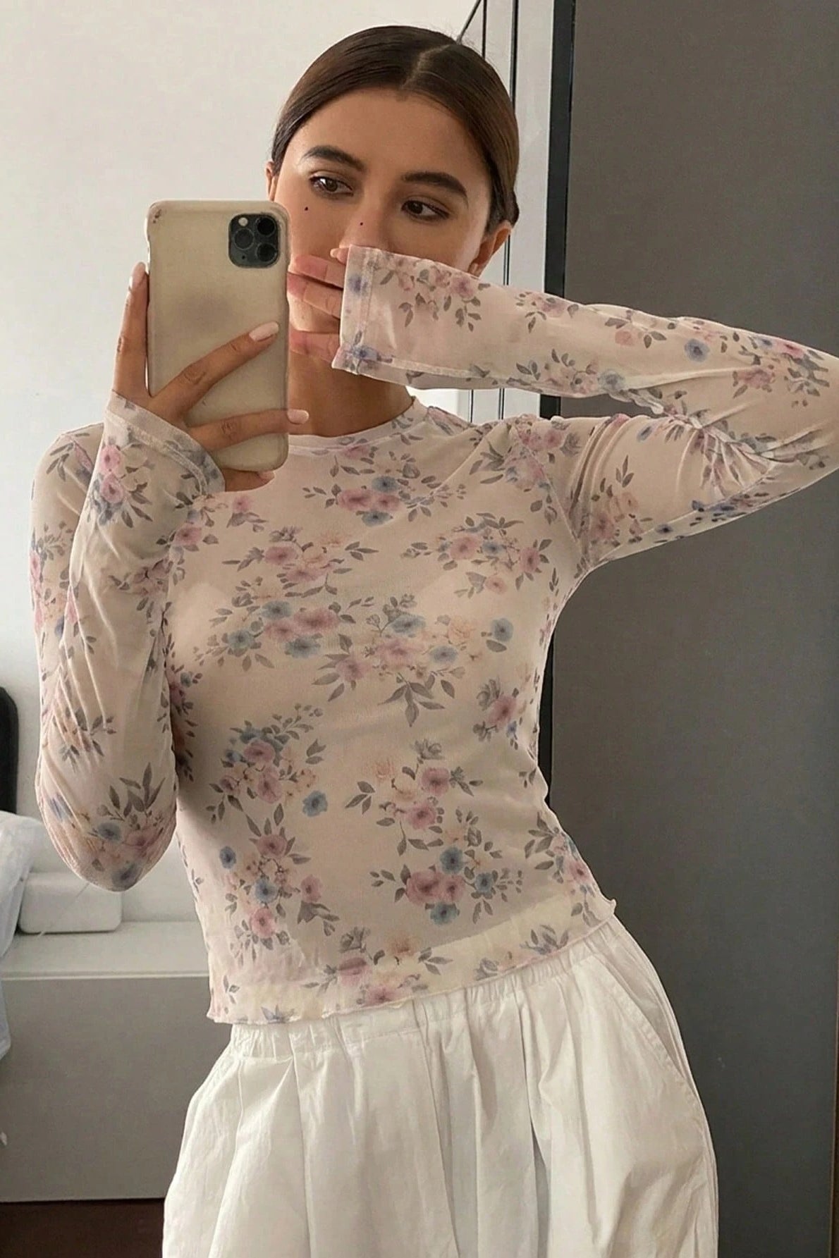 Vintage Floral Mesh Crop Top