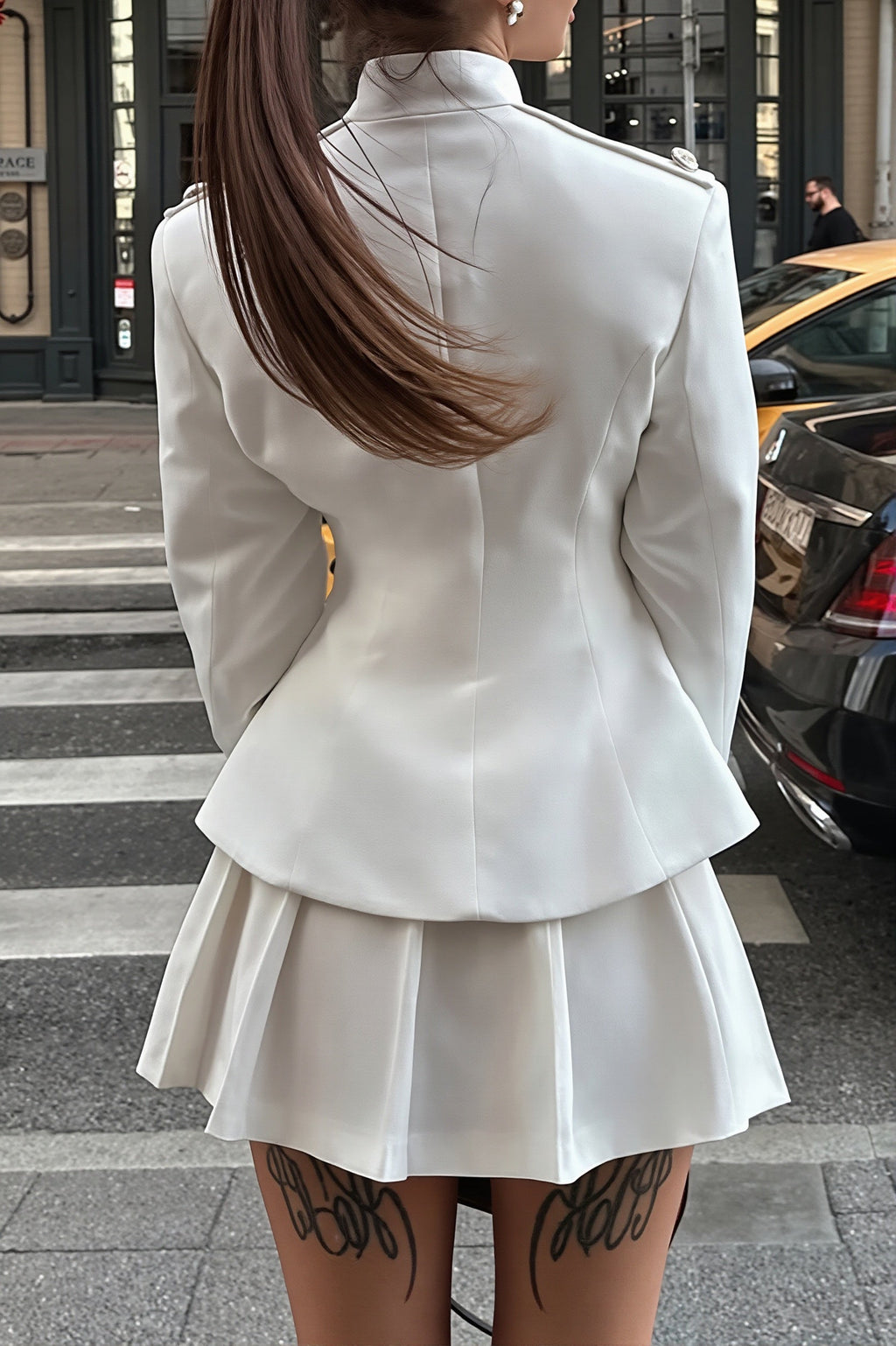 Stand Collar Button Front Peplum Blazer