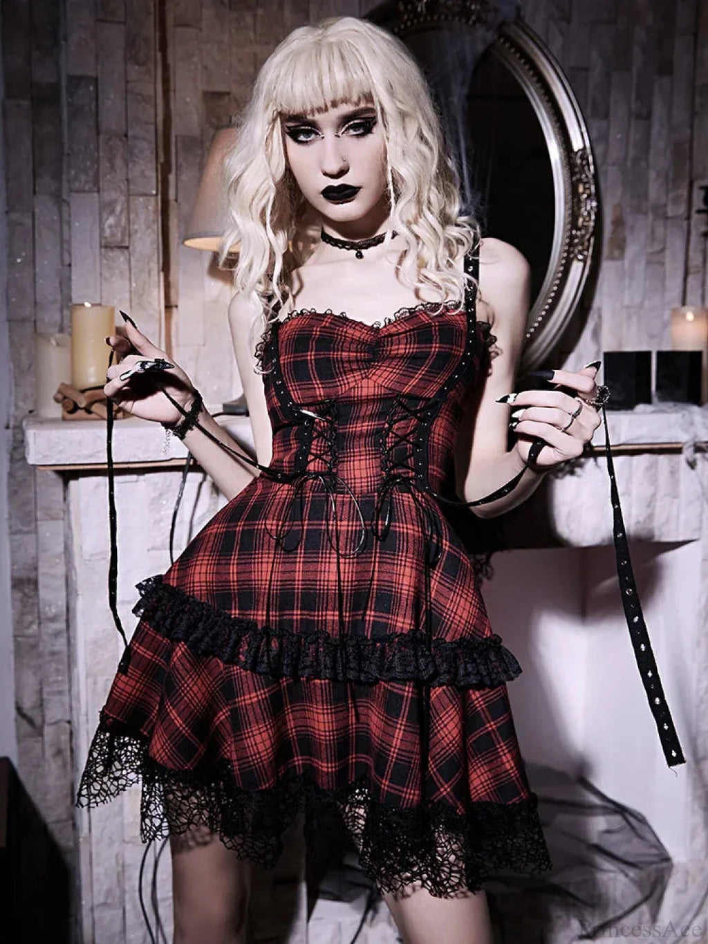 Crimson Tartan Halter Short Dress