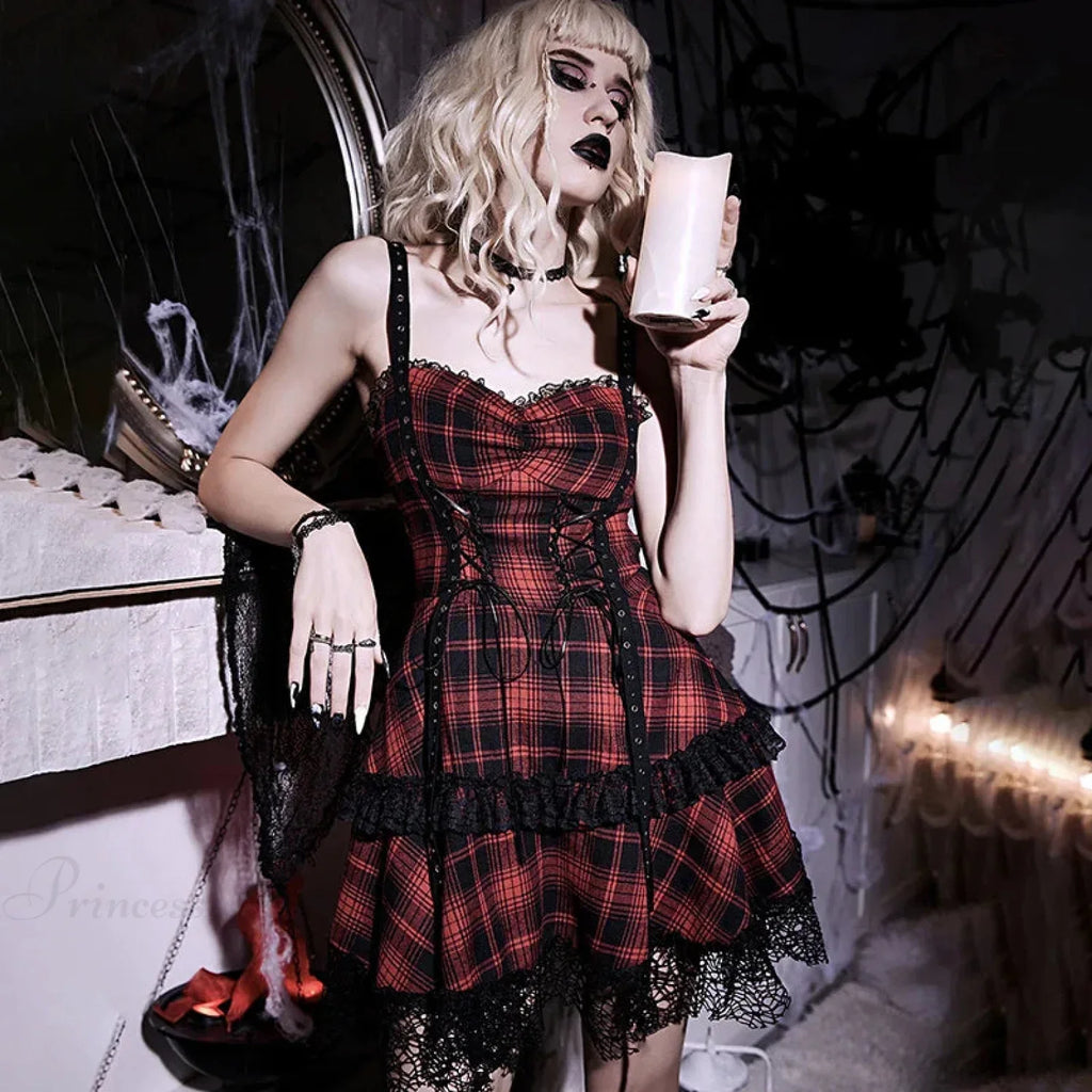 Crimson Tartan Halter Short Dress