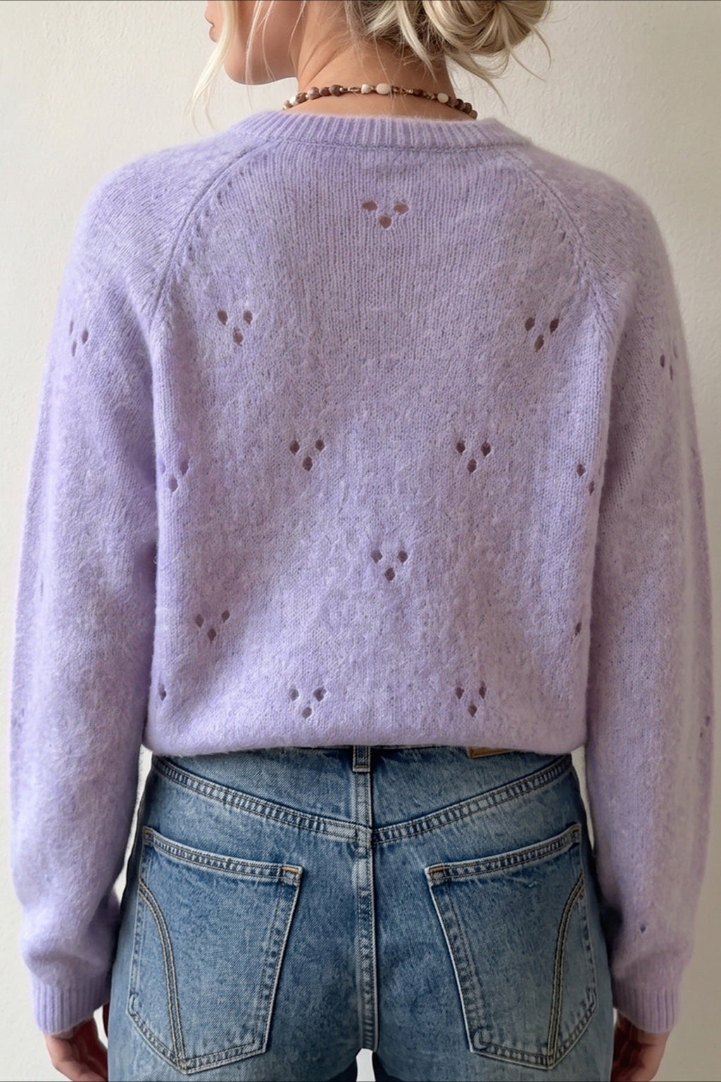 Lavender Openwork Crew Neck Cardigans