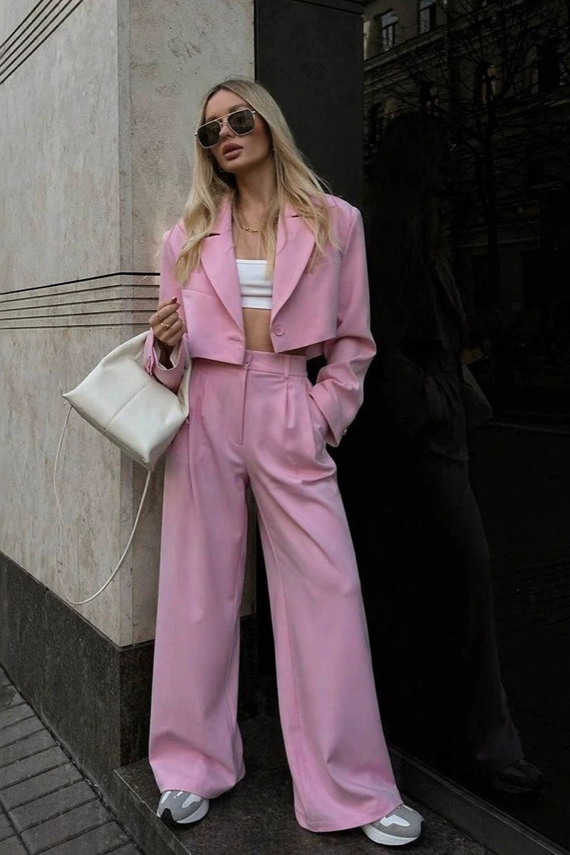 Cropped Blazer Straight Pants Set