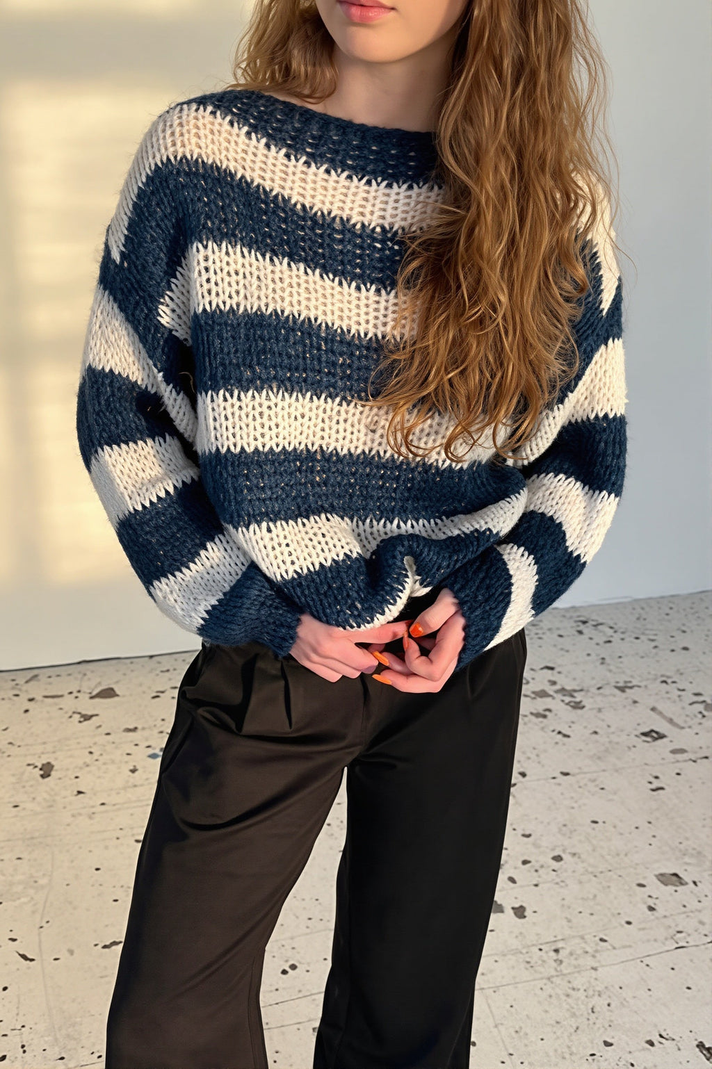 Wide Stripe Crew Neck Relaxed Sweater