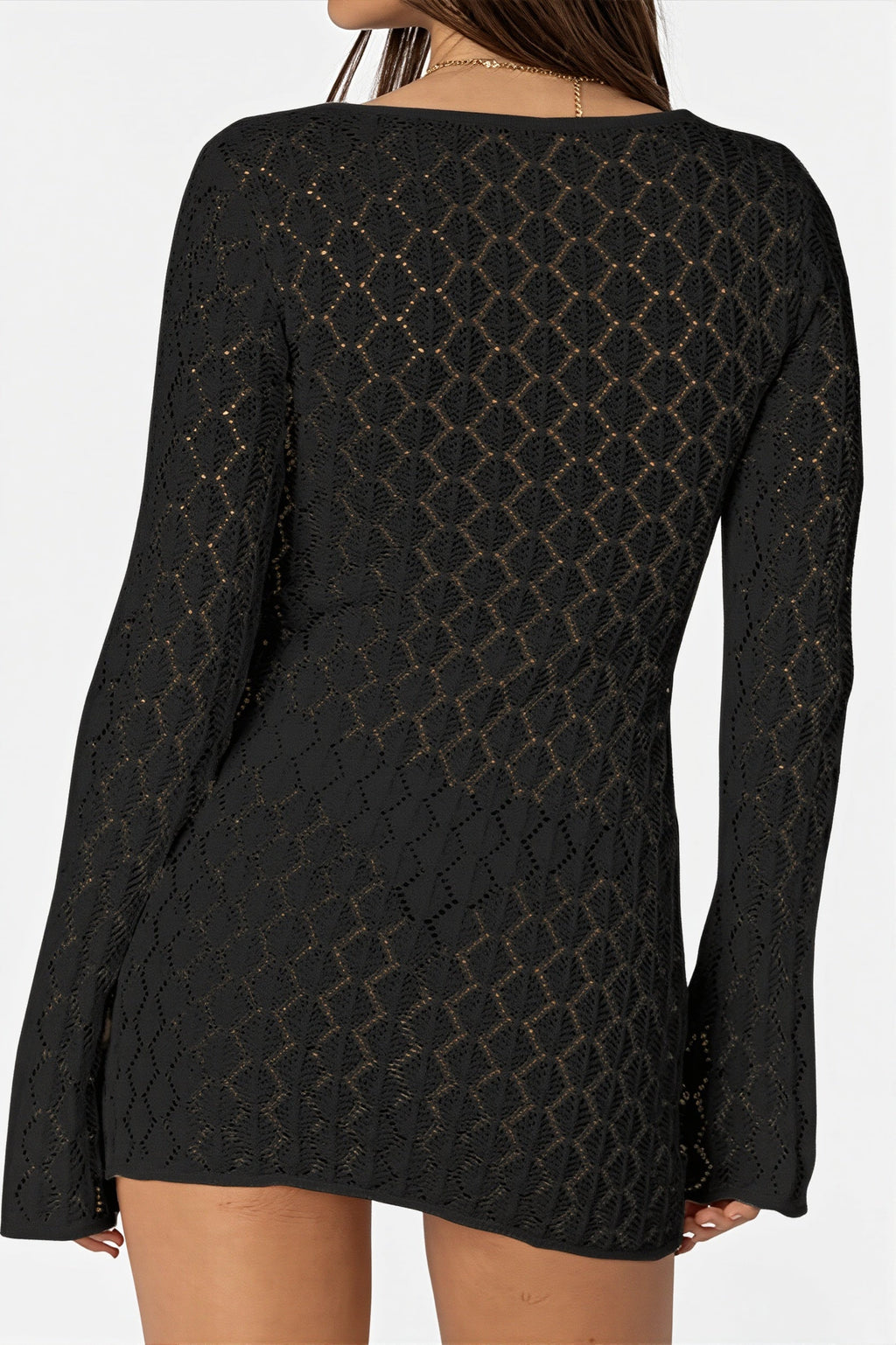 Crochet Tie Long Sleeve Mini Dress