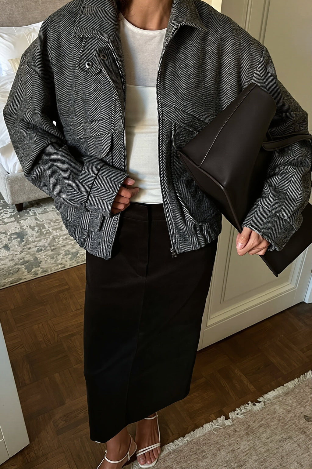 Herringbone High Collar Pocket Jacket