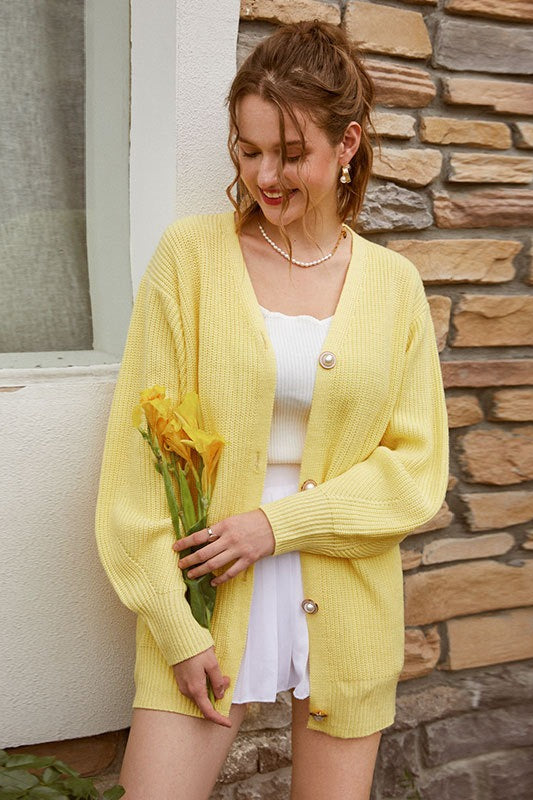 Relaxed V Neck Button Knit Cardigans