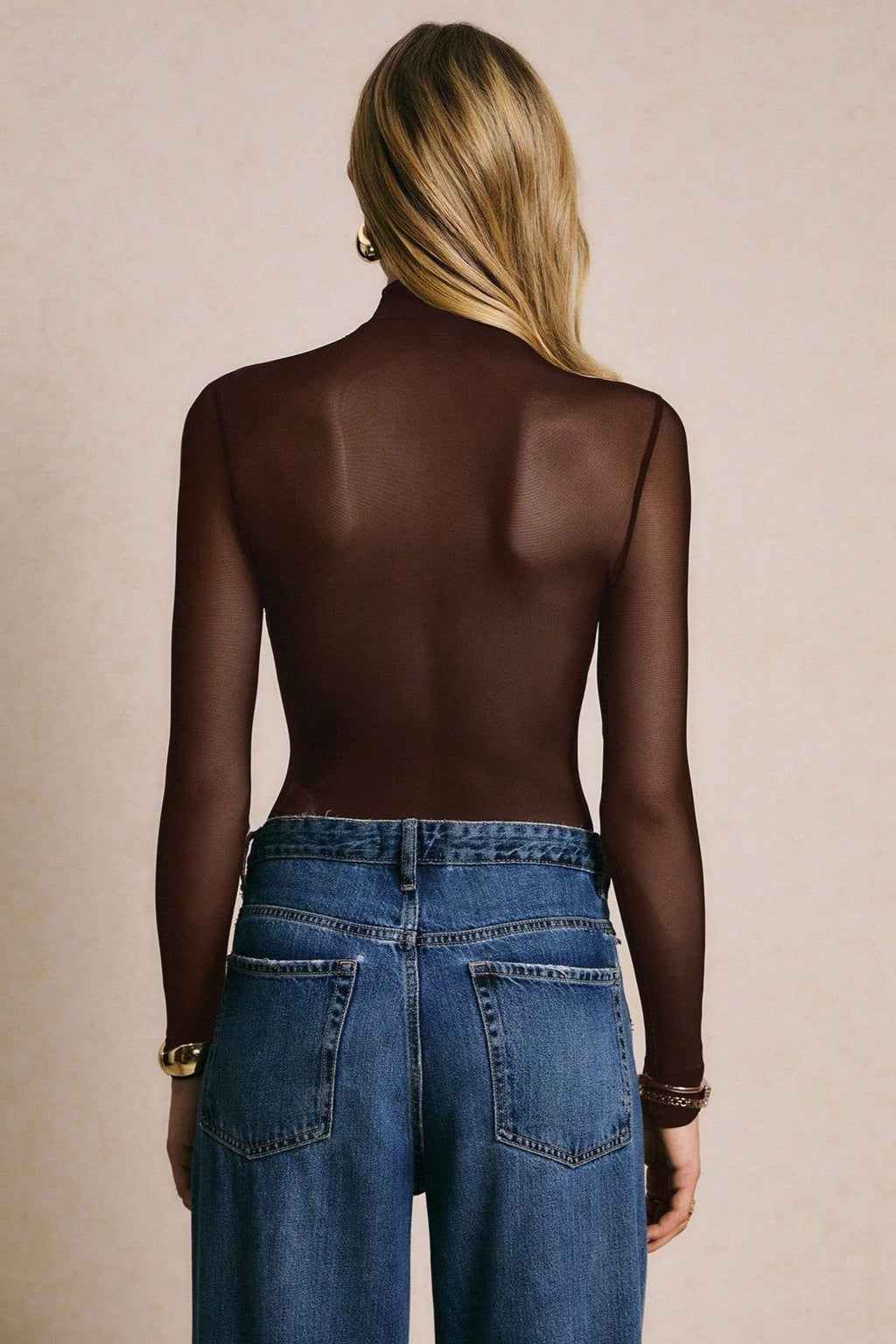 Cross Front Sheer Long Sleeve Bodysuit