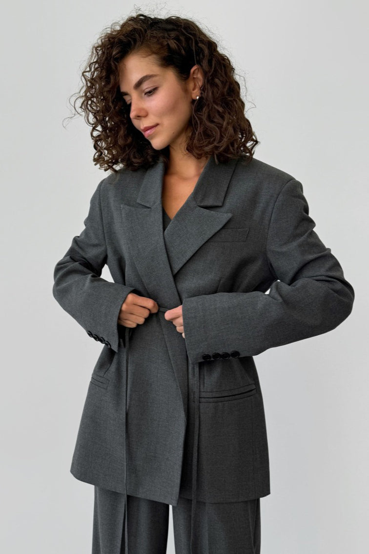 Tie Waist Longline Tailored Blazer