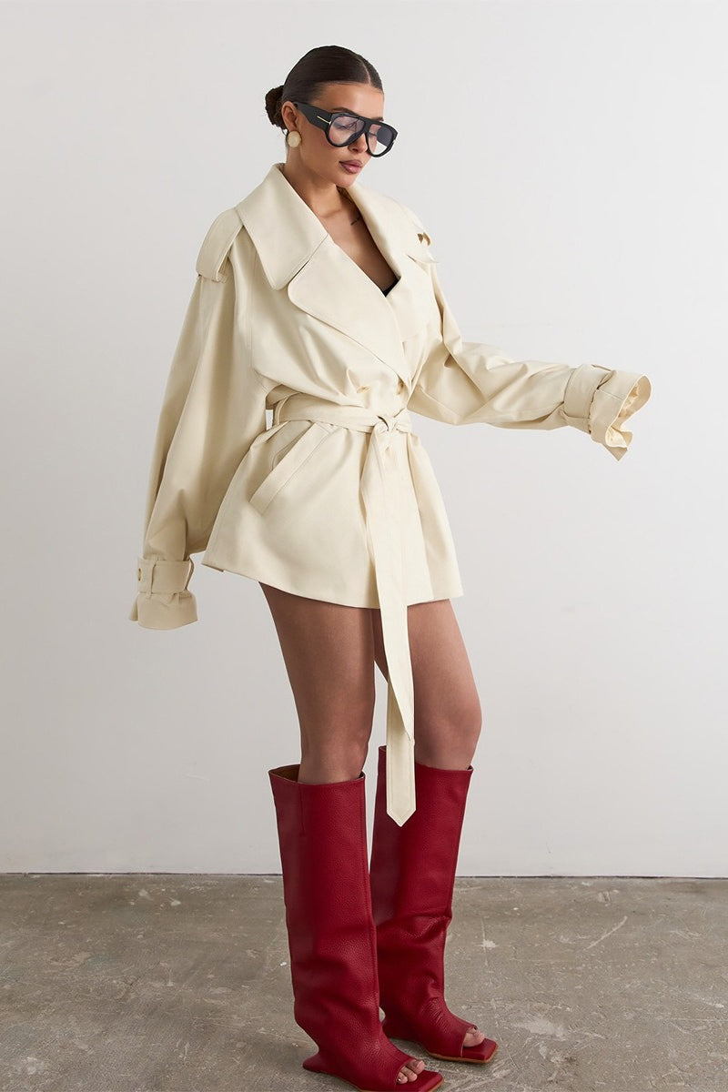 Epaulet Belted Short Trench Coat
