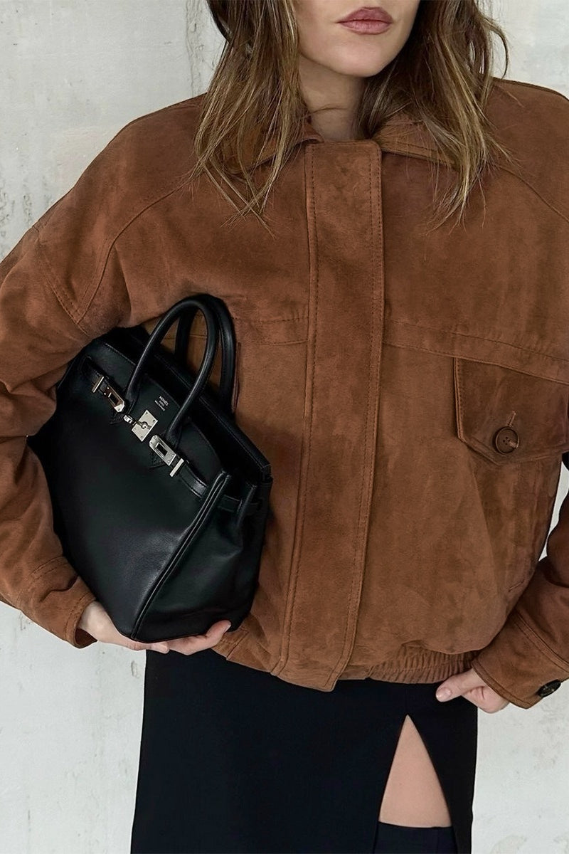 Faux Suede Zip Front Jacket