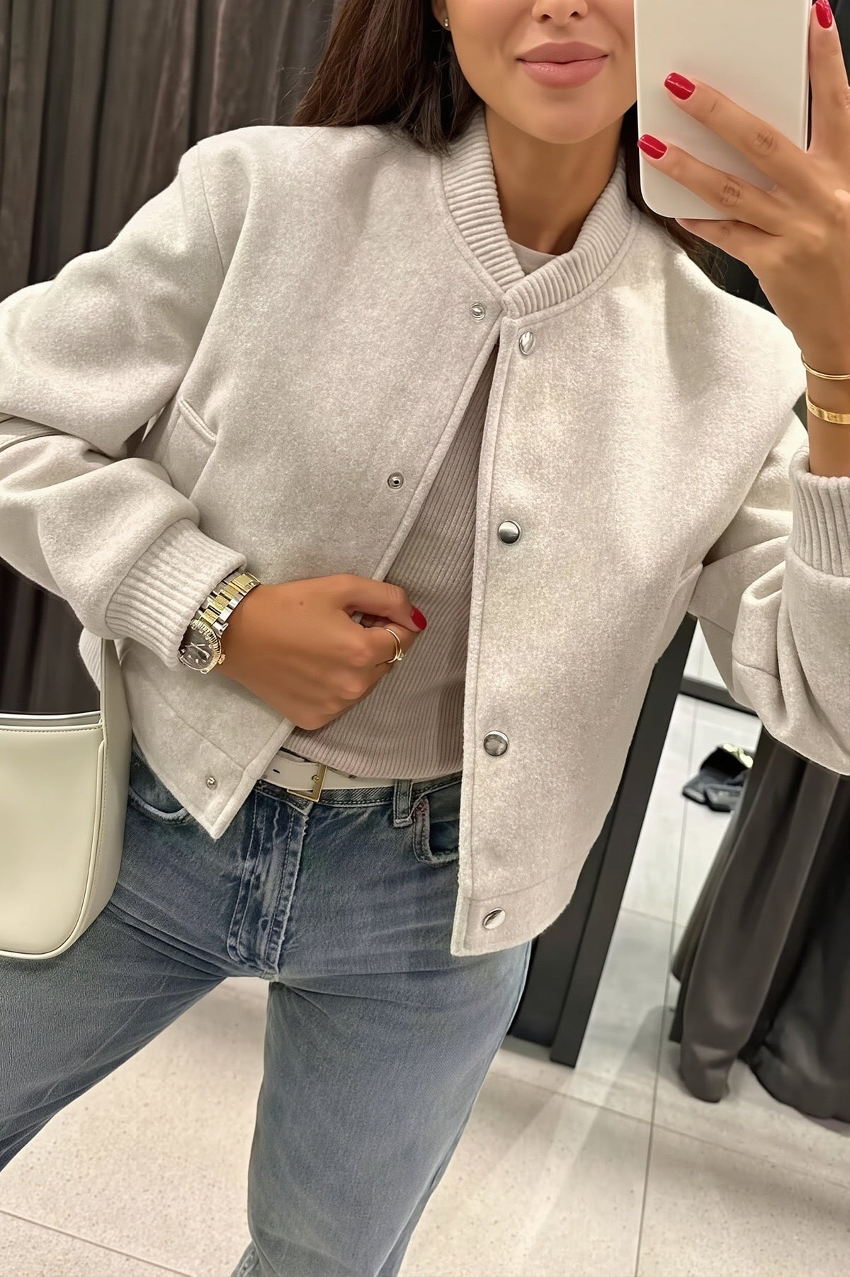 Button Front Soft Knit Bomber Jacket