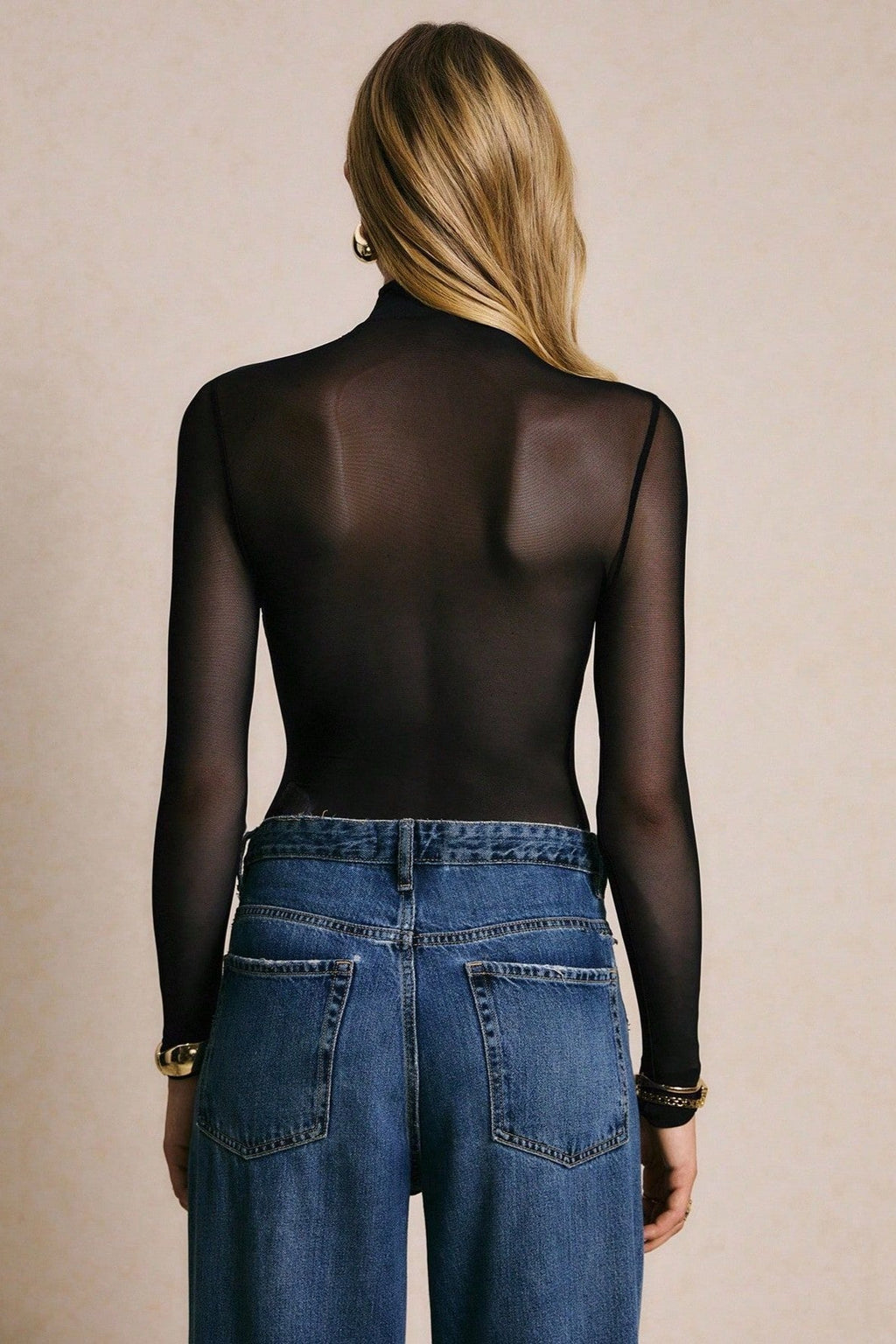 Cross Front Sheer Long Sleeve Bodysuit