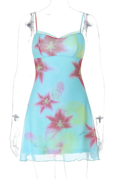 Floral Ruffle Slip Vacation Mini Dress