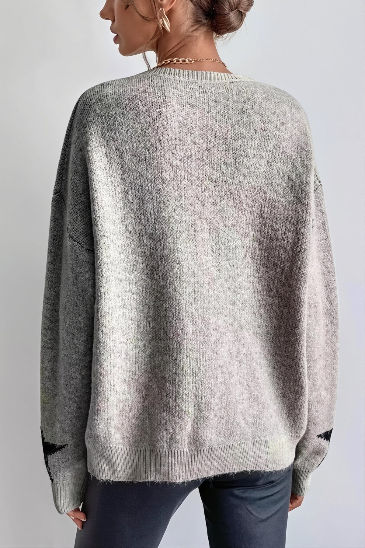 Star Motif Crew Neck Raglan Sweater