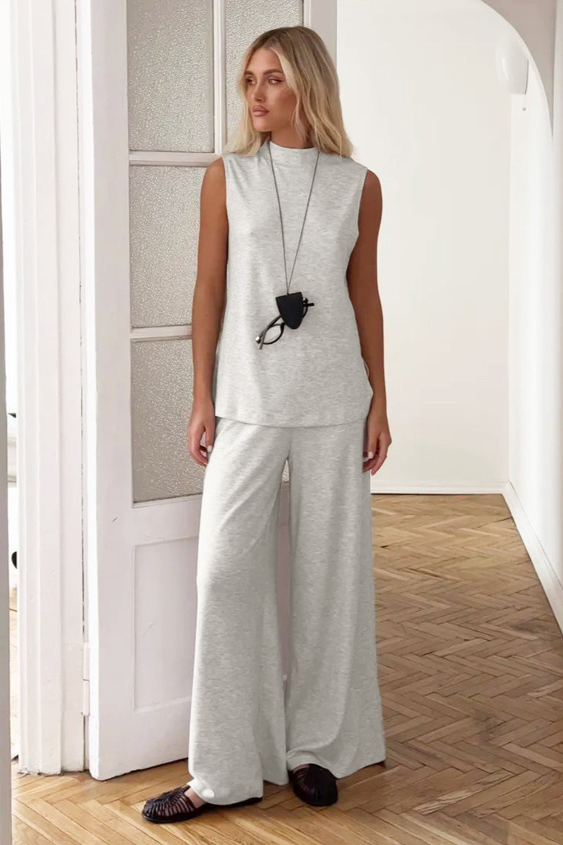 Sleeveless Lounge Top Wide Leg Pants Set