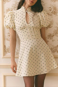Elegant Stand Collar Dot Hollow Mini Dress
