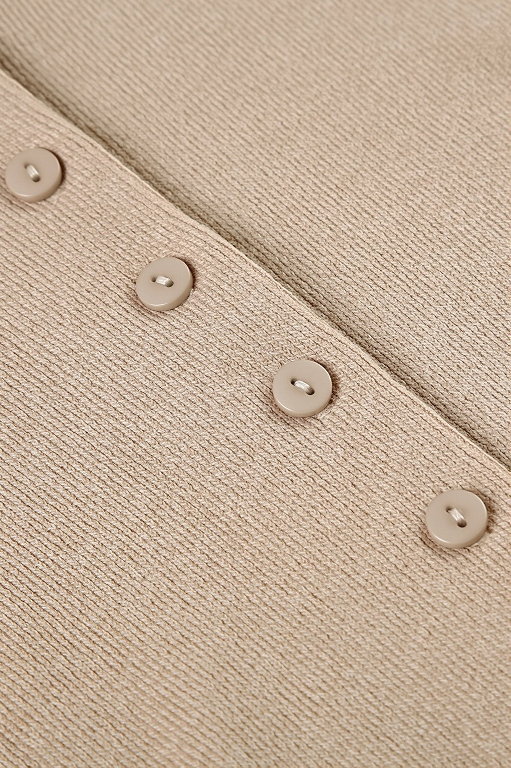 Solid Button Knit V Neck Slim Mini Dress
