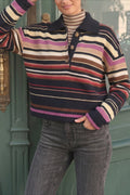 Multicolor Stripe Polo Collar Sweater