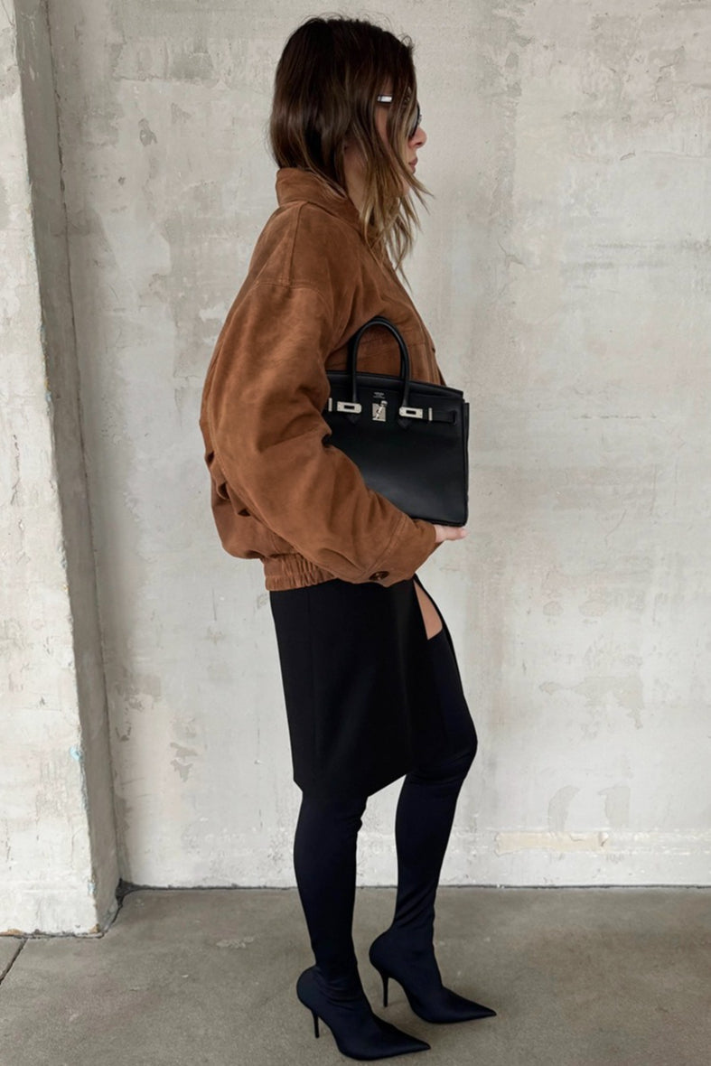 Faux Suede Zip Front Jacket