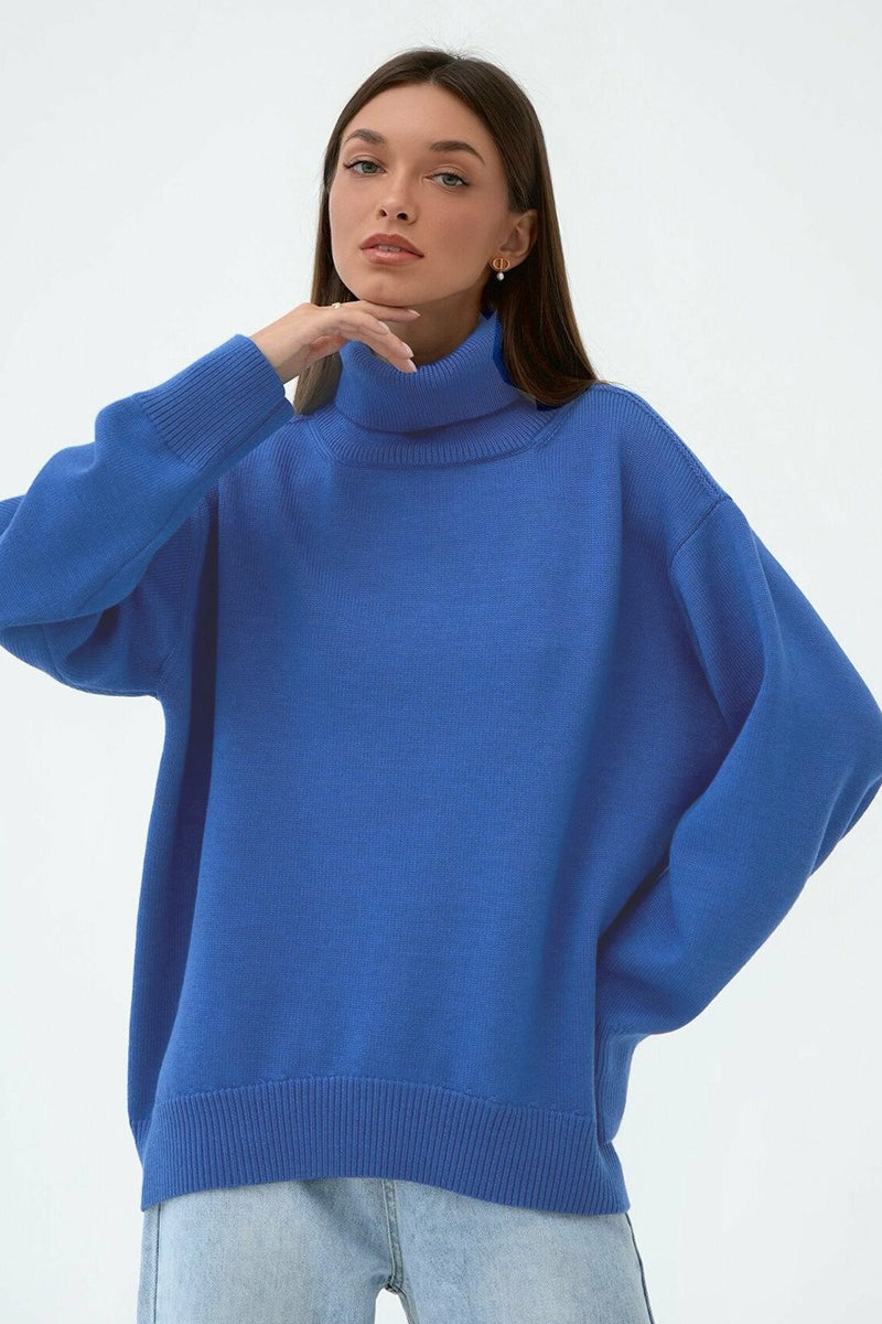 Oversized Turtleneck Drop Shoulder Knit Sweater