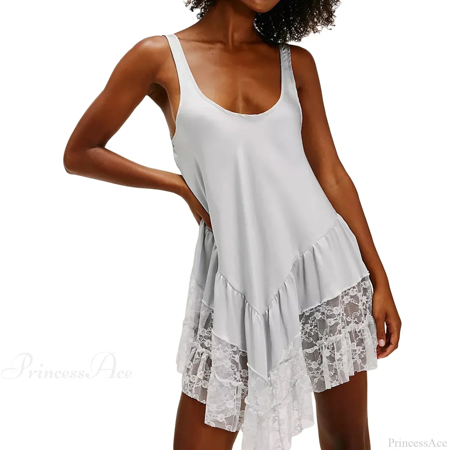 Deep U-Neck Ruffled Mini Dress
