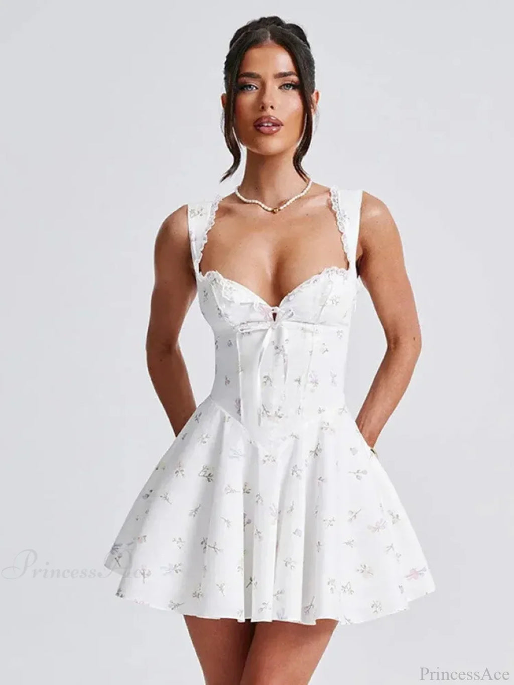 Deep V Backless Pleated Mini Dress