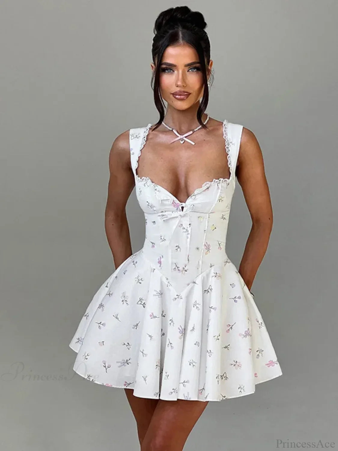 Deep V Backless Pleated Mini Dress