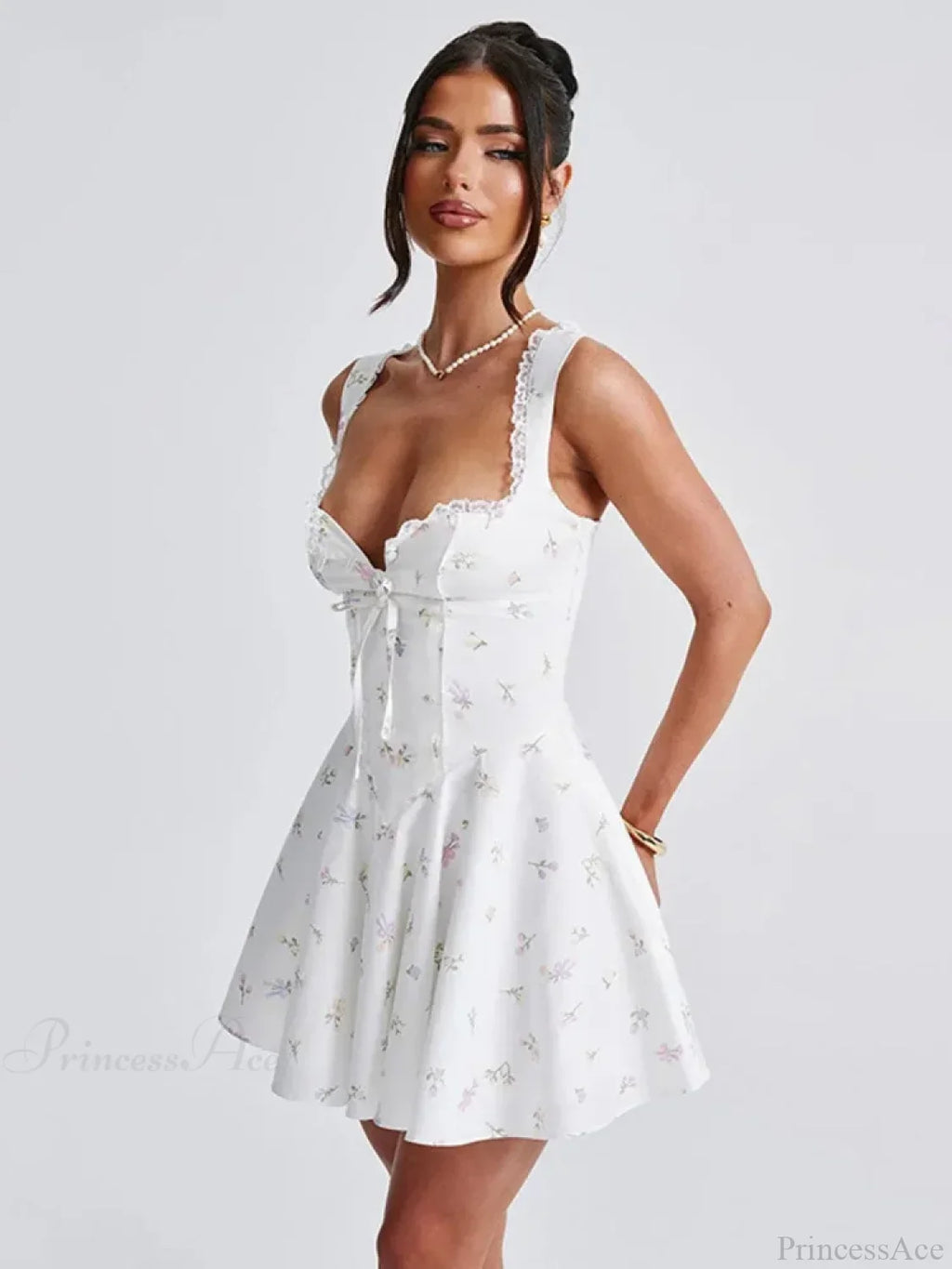 Deep V Backless Pleated Mini Dress