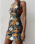 Deep V-Neck Floral Mini Dress