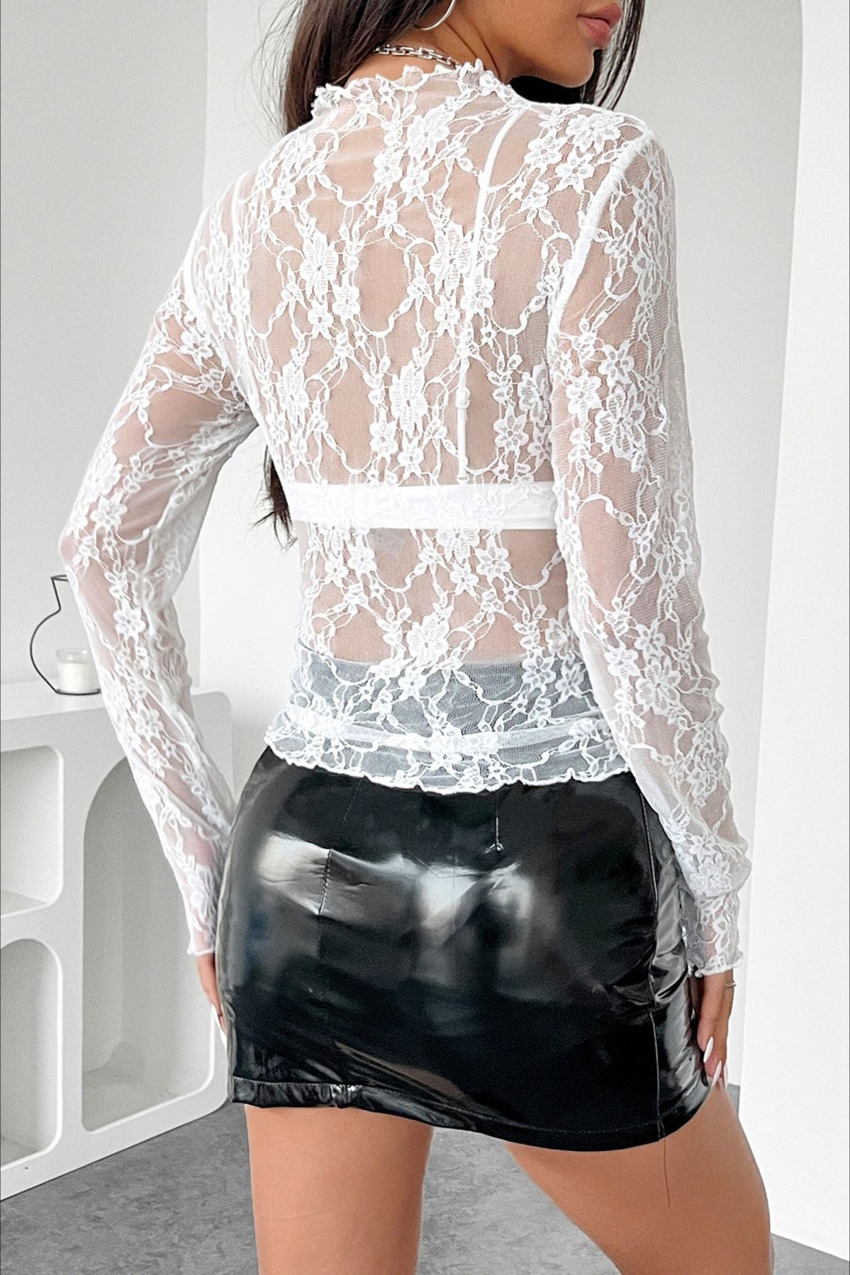 Ruffle Trim Floral Lace Top