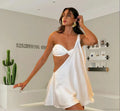 Diagonal Shoulder Mesh Mini Dress