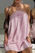 Elegant Striped Halter Mini Dress