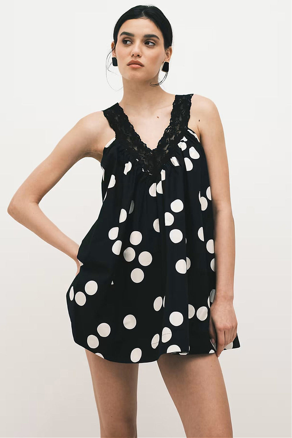Casual Lace Dot Loose A Line Mini Dress