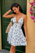 Elegant Deep V Backless Floral Cami Mini Dress
