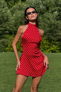 Sexy Polka Dot Halter Sleeveless Bodycon Mini Dress