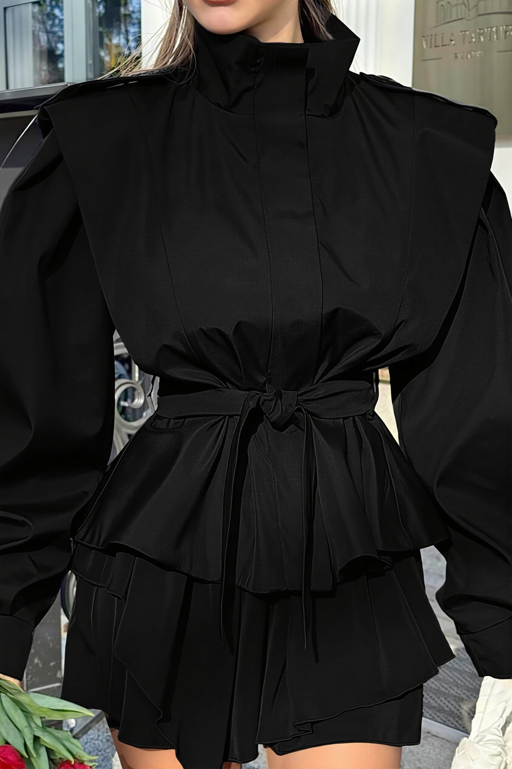 Structured Shoulder Belted Peplum Jacket