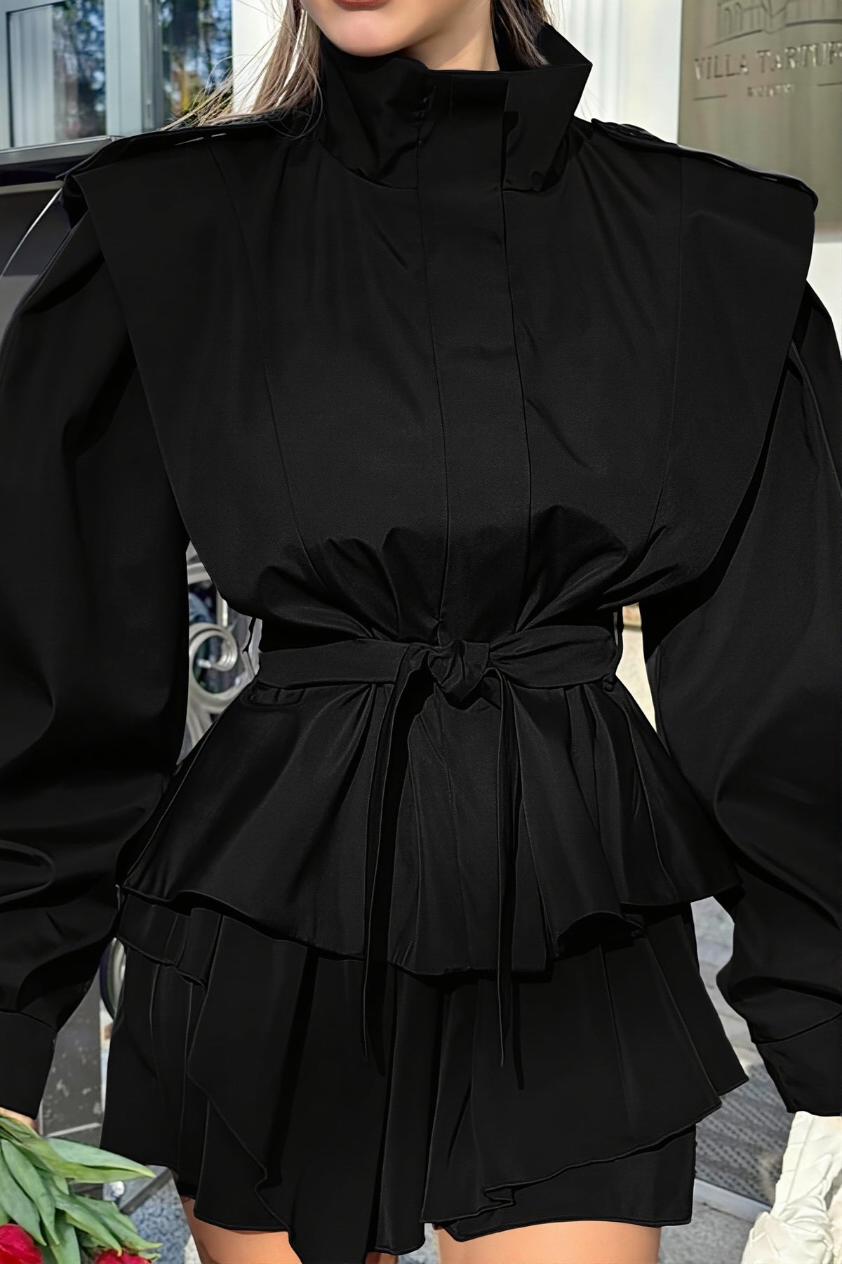 Structured Shoulder Belted Peplum Jacket