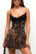 Leopard Print Lace Patchwork Cami Mini Dress