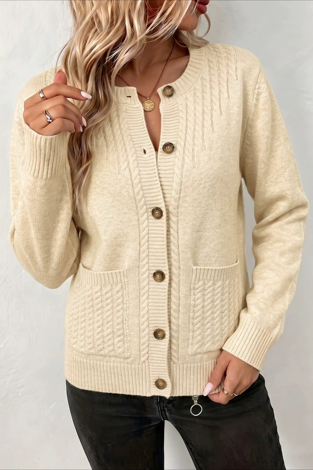 Cable Knit Patch Pocket Cardigans