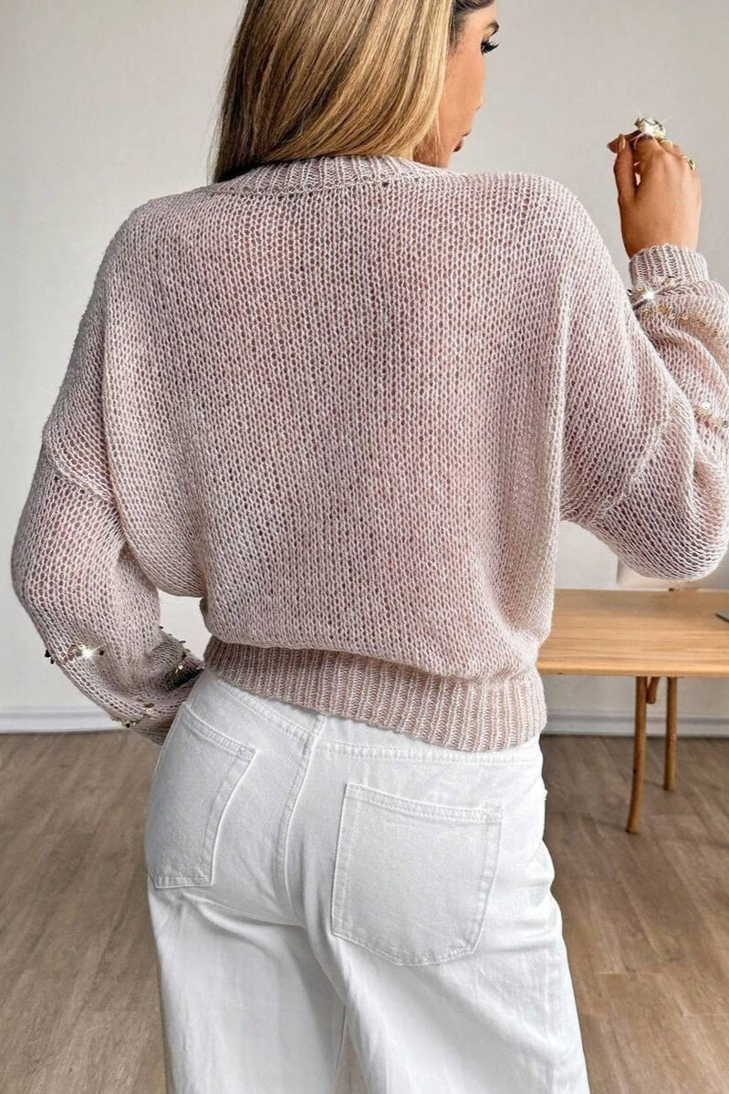 Beaded Stripe Crew Neck Sweater