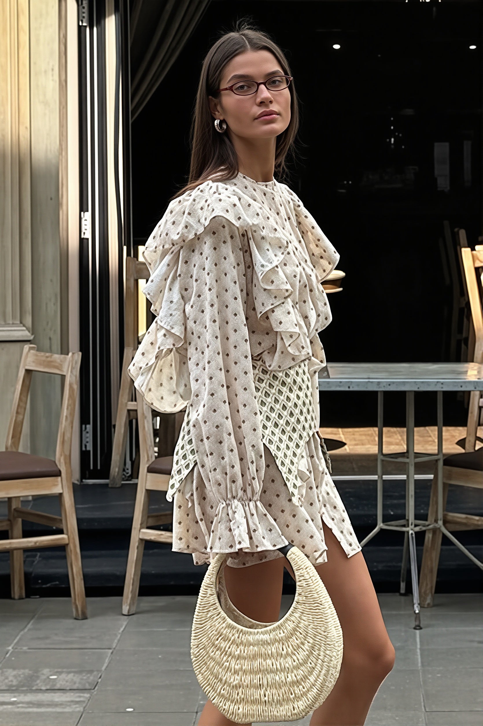 Ruffled Flare Sleeve Printed Mini Dress