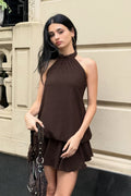 Vintage Solid Pleated Sexy Halter Mini Dress